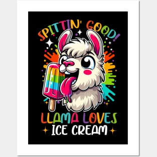 Funny Vibrant Llama Lover, Ice Cream Lover, Cute Animal Alpaca Posters and Art